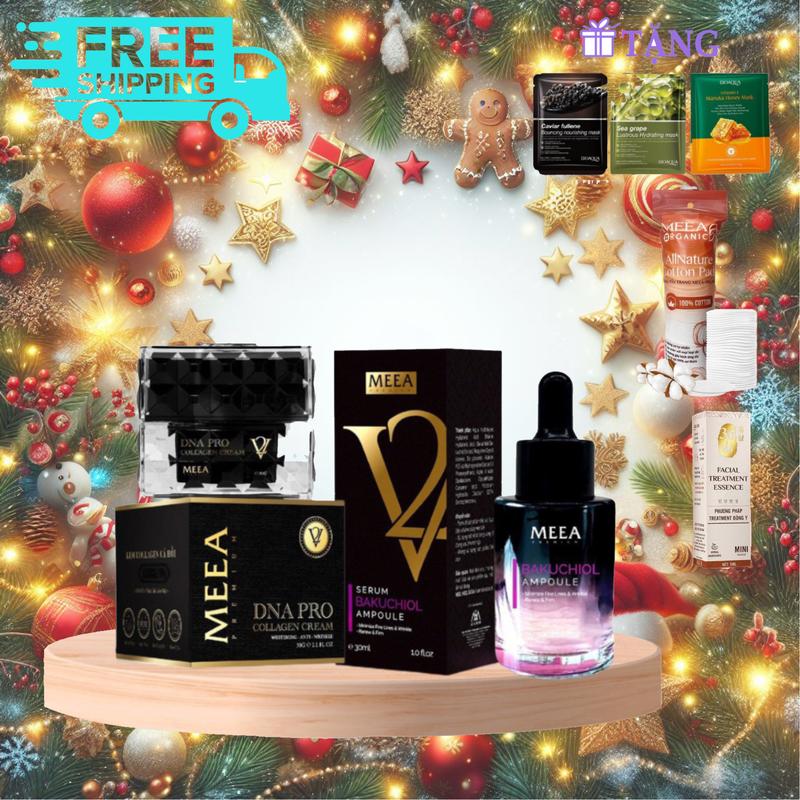 [Full Size] Combo Kem Dưỡng Trắng Da Cá Hồi và Tinh Chất Bakuchiol Meea Organic (Tặng kèm 1 Cốt 5ml + Bông tẩy trang + 3 Mask Cấp Ẩm)