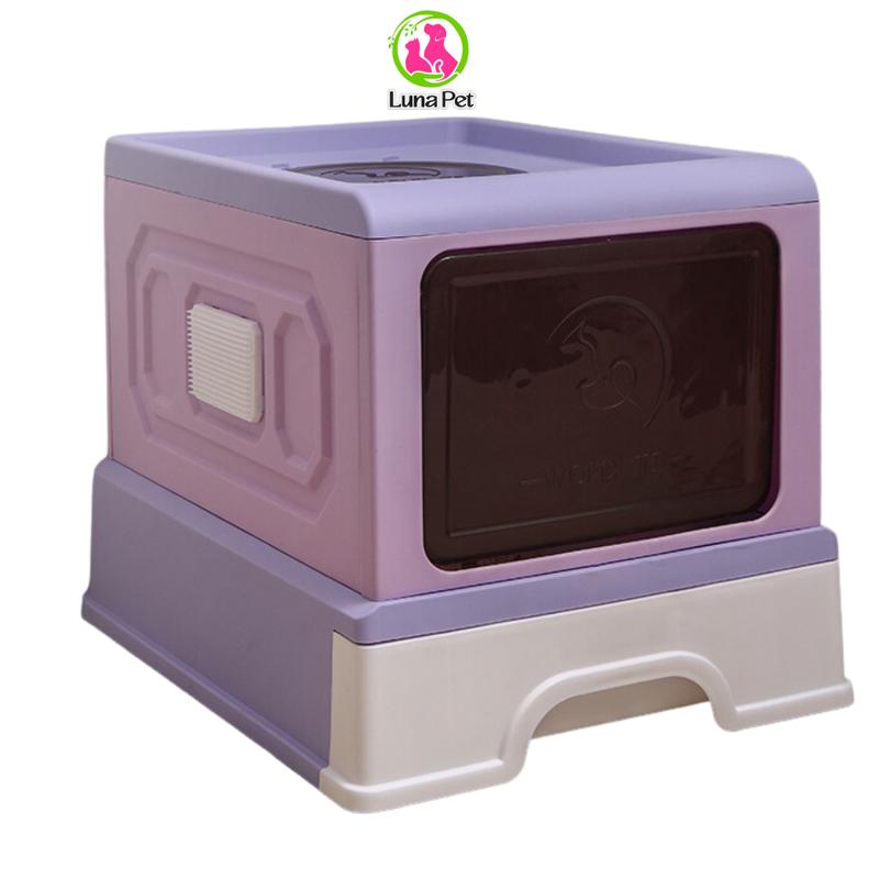 Nhà vệ sinh cho mèo có 2 cửa cỡ lớn vuông Luna Pet NV03 - Khay nhà vệ sinh cho mèo có ngắn kéo