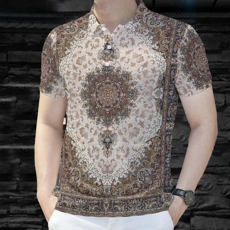Áo Polo Phong Cách Quốc Gia, Dành Cho Nam Giới, Mặc Mùa Hè, Áo Ngắn Tay, In Hoa Cổ Điển Truyền Thống 3, Dáng Rộng Vừa Vặn, Có Thể Mặc Ngoài Trời, Thoáng Khí, Áo Sơ Mi Bohemian, Giá Cả Phải Chăng, Hàng Mới Về Shirt Menswear 2