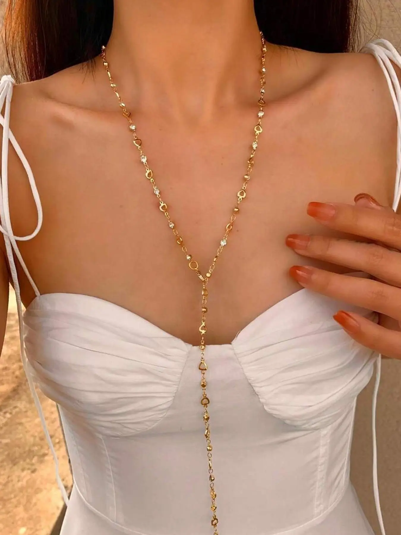 Elegant Rhinestone Decor Y-shaped Chain Necklace, Fashion Heart Design Necklace for Party, Daily Decor, Trendy All-match & Exquisite Jewelry for Birthday Gift
