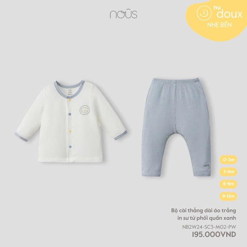 Nous bộ dài cài thẳng 0-12M nhiều màu sắc 1