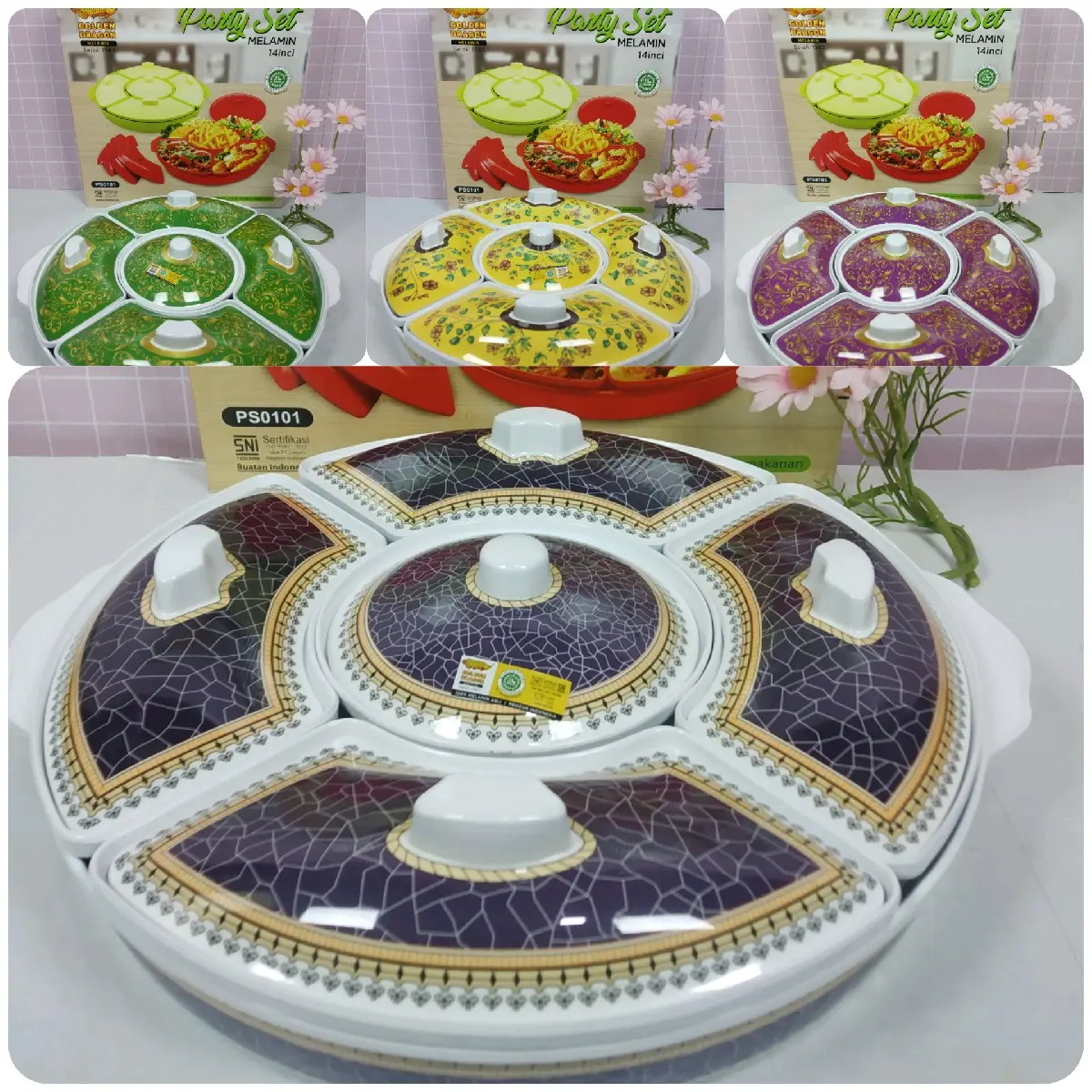 Prasmanan melamin Partyset motif 14inc PS0101 wadah prasmanan golden dragon