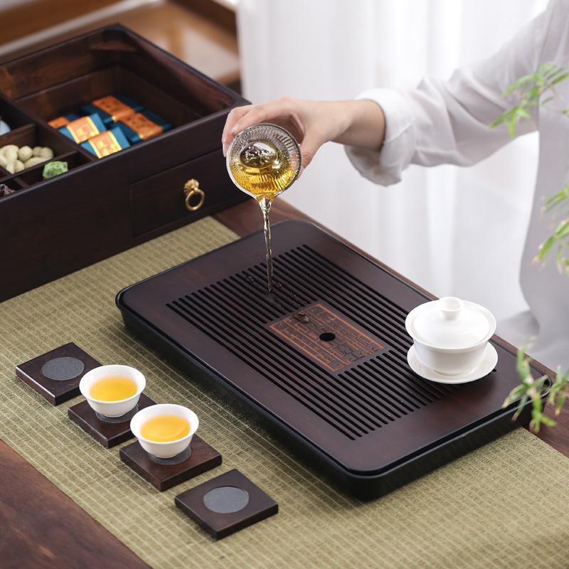  Khay trà tre cao cấp 43.5*26.5cm Khay đựng trà gỗ Khay đựng trà đạo bằng tre hun khói 