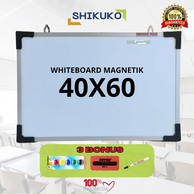 Papan Tulis Whiteboard Magnet Gantung 40x60 cm / White Board Gantung Magnet SHIKUKO 0