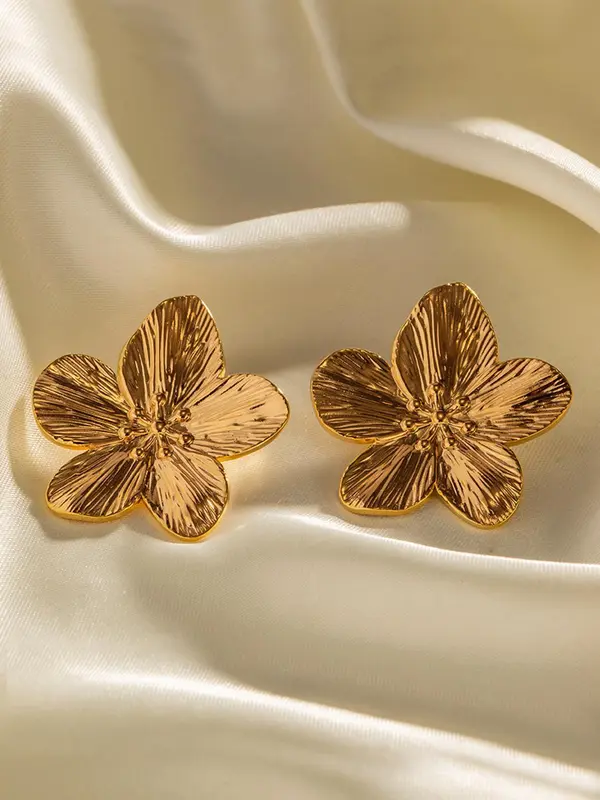 Textured Metal Flower Design Stud Earrings for Women, Prom Jewelry, Luxury Jewelry, 2025 Cute Fashionable Vintage Jewelry for Women for Party, Daily Decor, Trendy All-match & Exquisite Jewelry for Gift, Girls Birthday Gift 3