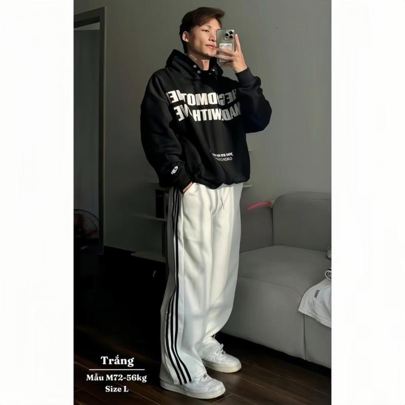 Quần NỈ 2 da Thể Thao 3 Sọc Quần Ống Rộng Dáng Suông Unisex Nam Nữ Vải Nỉ Cotton Dày Dặn Mềm Mại Thun Sport