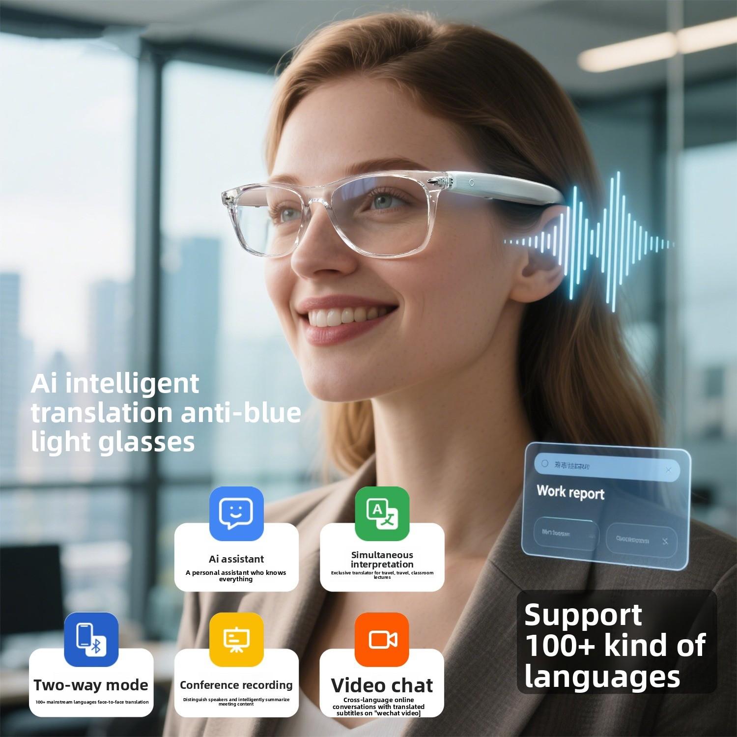 New AI Smart glasses glasses, translation in over 100 languages, for listening to music, making calls and viewing videos - Image 2