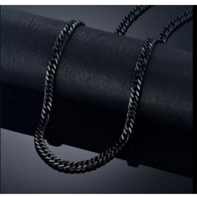 Kalung Titanium Rantai Pria Silver Anti Karat Hitam Stainless Tipe 316L - Aksesoris Fashion Unik dan Keren - Kulit 3