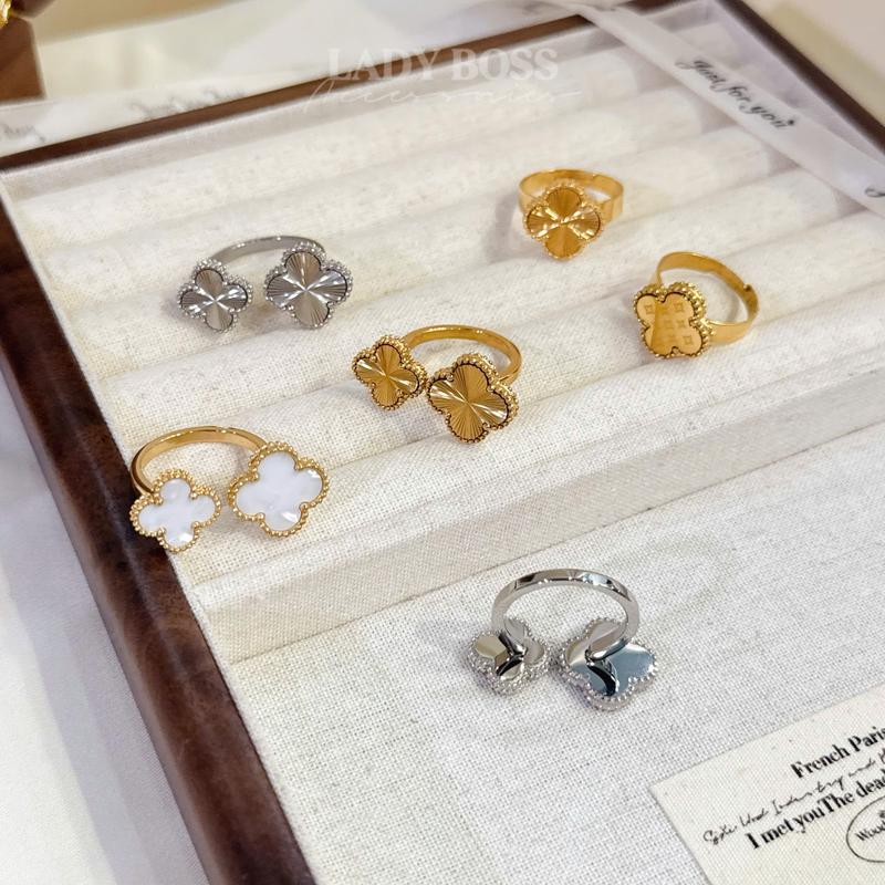  Nhẫn Đôi Cỏ Bốn Lá Nữ Titan Cao Cấp Bền Màu Nhẫn Cỏ 4 Lá Đôi Chất Liệu Titan Nhiều Kiểu Dáng Lady Boss Accessories 