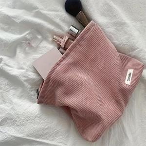 Bolsa de maquillaje de pana de color sólido, neceser organizador con cierre, bolsa de almacenamiento de cosméticos versátil, organizador de herramientas de maquillaje para viaje, uso diario