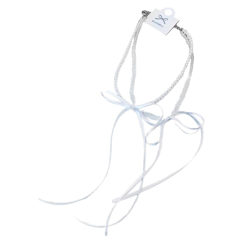 Vòng Cổ Choker Thắt Nơ Ruy Băng, Thiết Kế Độc Đáo Làm Bằng Tay, Đính Cườm Ngọc Trai, Dây Chuyền Xương Đòn, Đồ Trang Sức Cho Phụ Nữ Và Trẻ Em Gái, Vòng Cổ 2