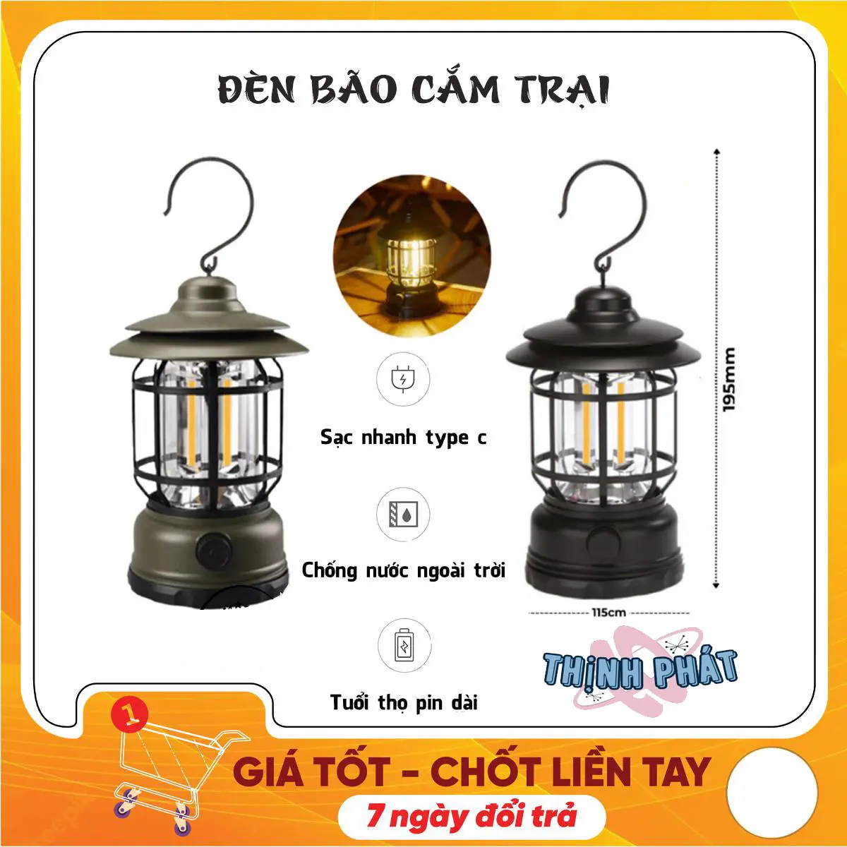 (HÀNG LOẠI 1) Đèn Bão Măng Xông, Đèn Led Tích Điện Dùng Để Đi Dã Ngoại, Cắm Trại Ngoài Trời Dùng Pin Sạc USB Tích Điện 1200mAh, Ánh Sáng Vàng Trang Trí - DCP10 Sport