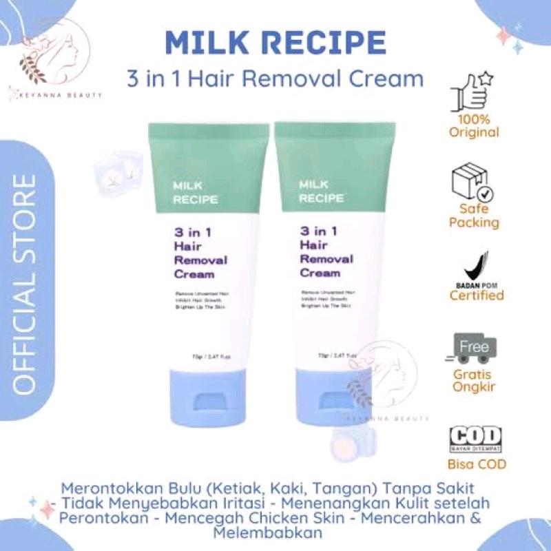 Milk Recipe 3 in 1 Hair Removal Cream krim perontok penghilang bulu tangan kaki ketiak tanpa waxing Organik Niacinamide 2