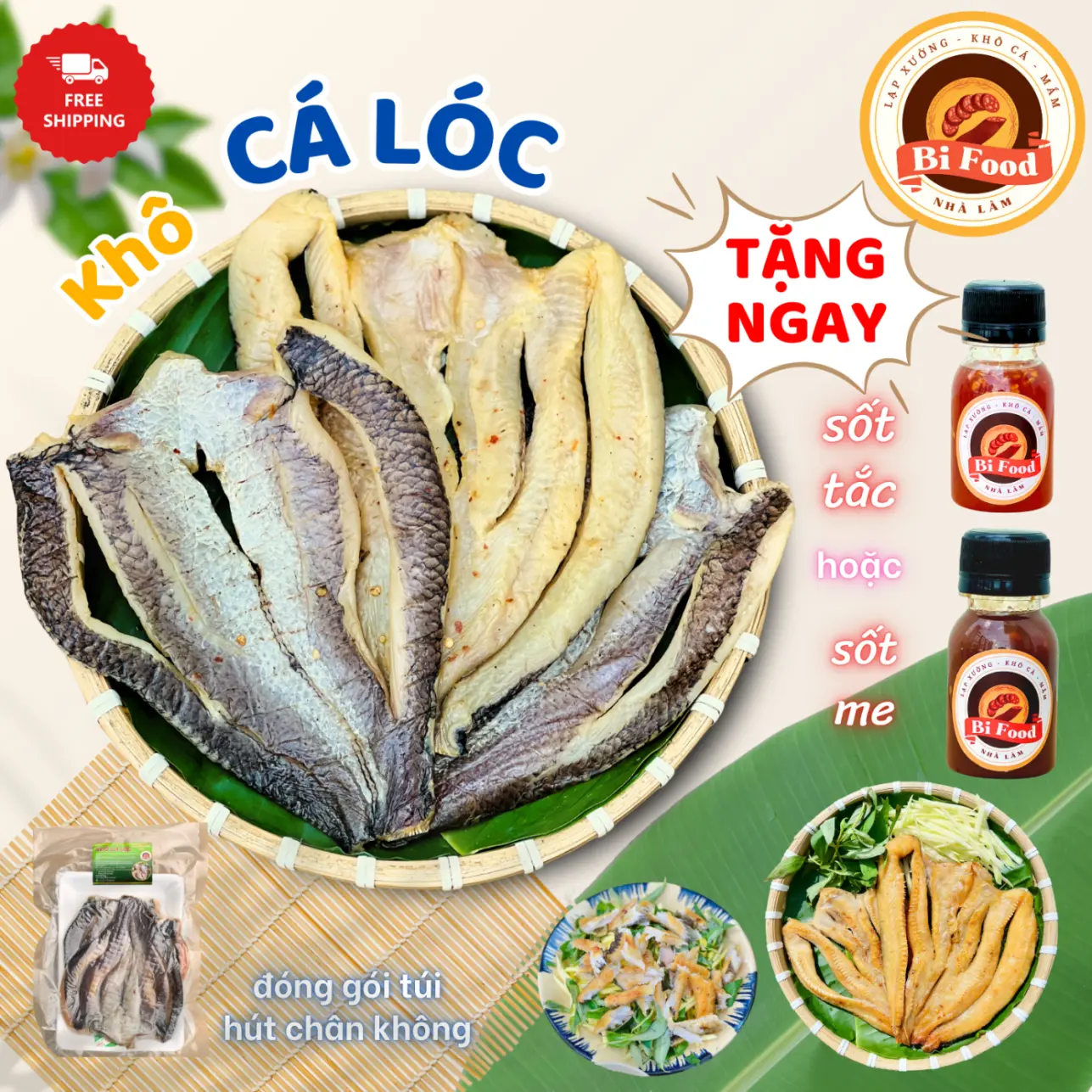 Khô cá lóc Đồng Tháp 2 nắng BIFOOD Khô cá lóc nêm vị vừa ăn không mặn SIÊU NGON Thịt dai - thơm - mềm - FREESHIP