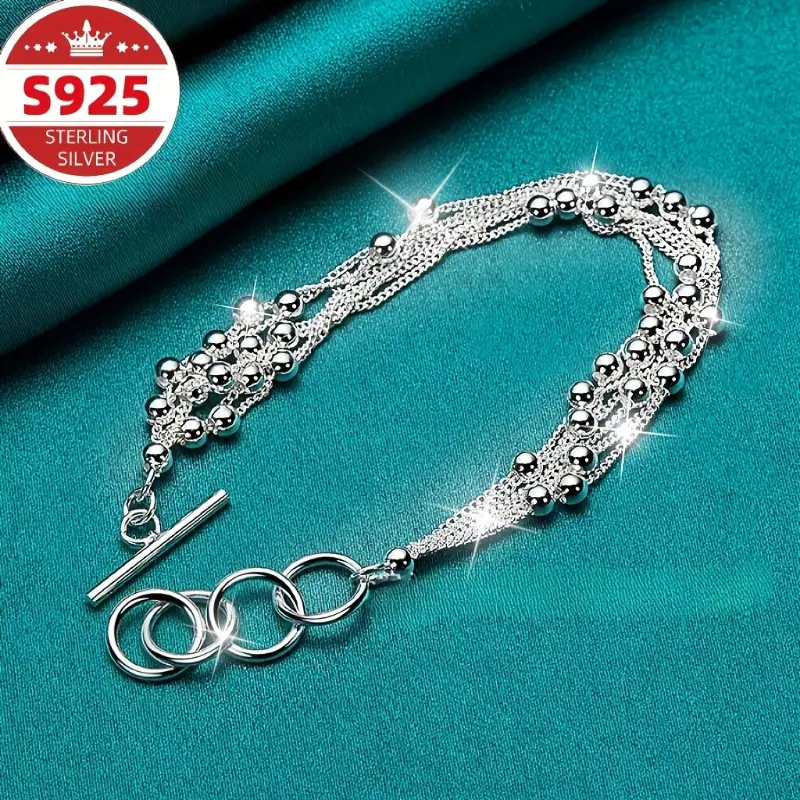 Sterling Silvery 925, Six Chain, Round Bead - Fashionable Elegant Daily Wear Party Jewelry Perfect Feminine Charm Christmas Gift 0
