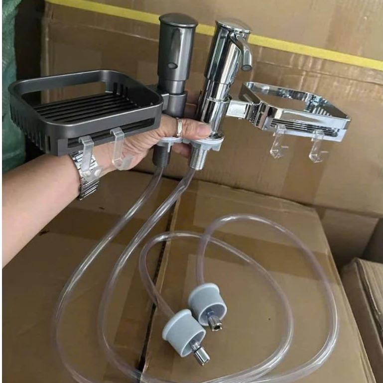  Vòi nhấn nước rửa chén có khay hút nước rửa bát nhựa mạ kèm dây dẫn 