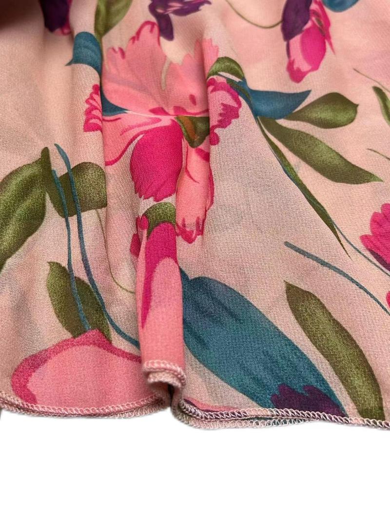 Product Introduction of Plus Size Floral Print Frill Chiffon Dress, Boho Elegant Ruffle Hem Flounce Sleeve A Line Dress for Holiday Vacation, Dresses for Women, Women's Clothes for All Seasons, Ditsy Floral Dress 7