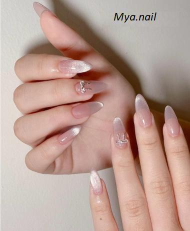 Nailbox mắt mèo kim cương gắn nơ thừng, nail thiết kế
