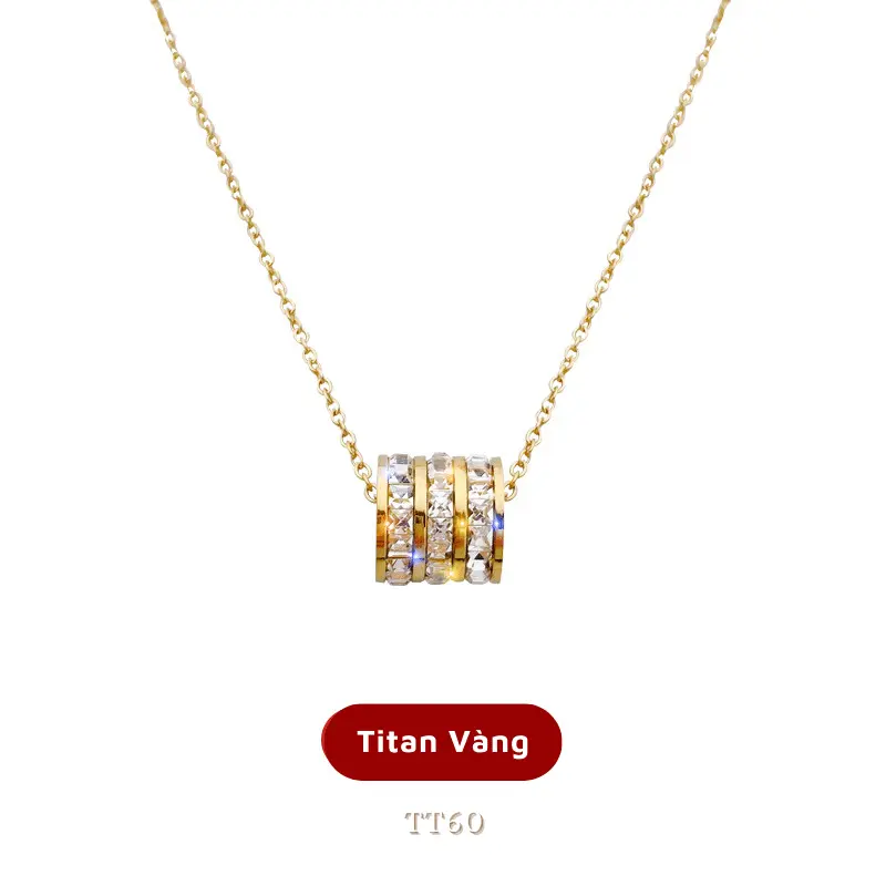 [KHÔNG ĐEN GỈ] Dây chuyền thép Titan mạ vàng hình trụ đính đá cao cấp Trang Sức thời trang sang trọng - Mely TT60 Nữ Women 6