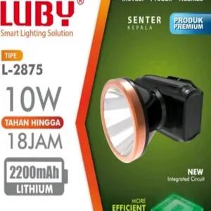 SENTER KEPALA LED LUBY 10W L-2875 BATERAI 2200MAH TAHAN HINGGA 18JAM - BISA CAS - WATERPROOF