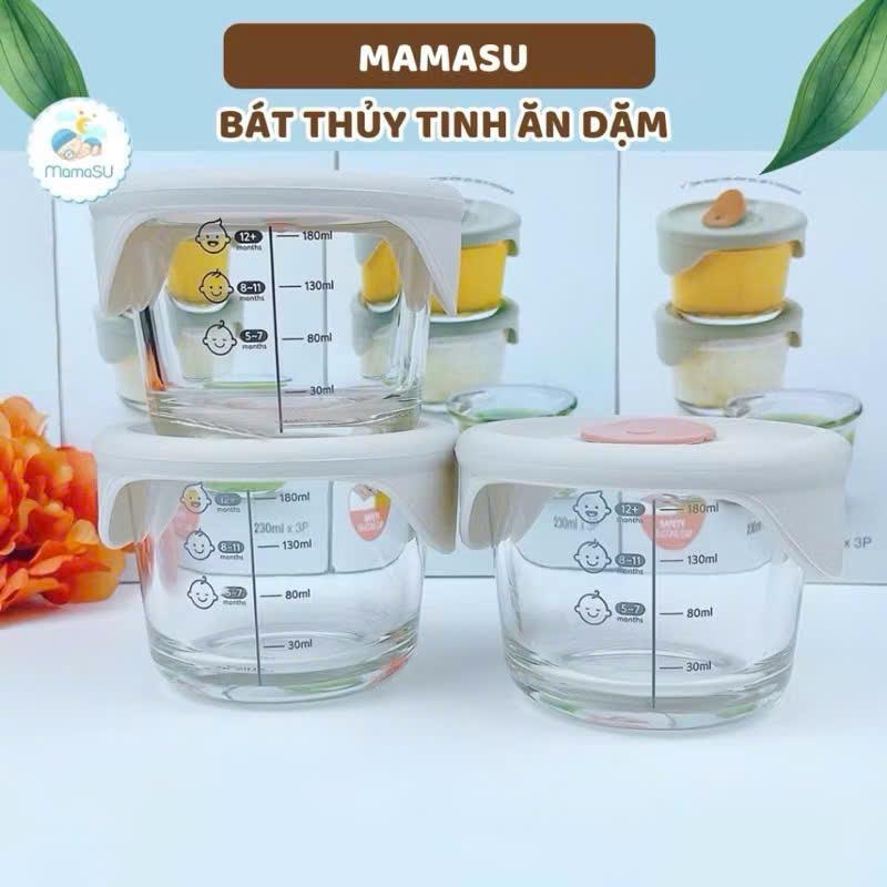 Bát Thuỷ Tinh Đựng Đồ Cho Bé Ăn Dặm Có Vạch Chia Ml - Hộp Trữ Đông Thực Phẩm Có Nắp Cho Bé Và Gia Đình Mamasu46