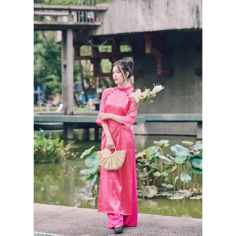 Áo dài cách tân  phối cổ tay lỡ như hình, sang trọng  dành cho nữ - Women Kem Sen Dress 3