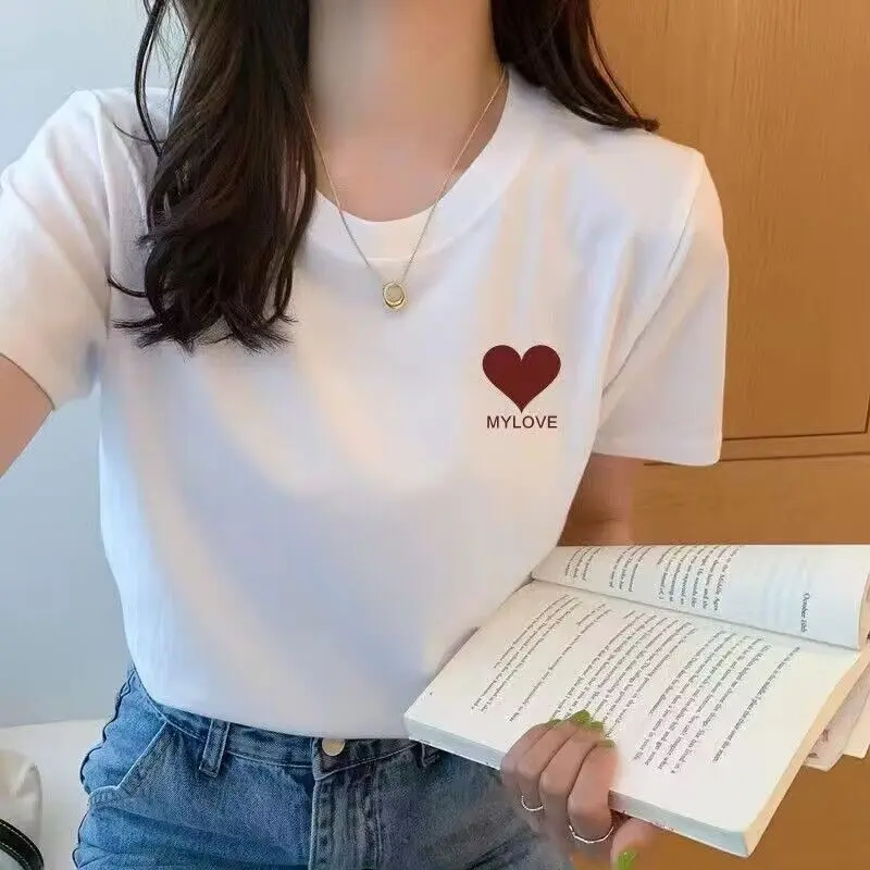 Quần Áo Nữ, Phong Cách Thường Ngày Màu Trắng, Chất Liệu Gọng, ngắn Tay, Phong Cách Hàn Quốc, Dáng Rộng Vừa Vặn, Thích Hợp Cho Mùa Hè, Áo Ngoại Cỡ Áo Phông, Có Sẵn Ngoại Cỡ, Thích Hợp Cho Học Sinh, Hỗ Trợ