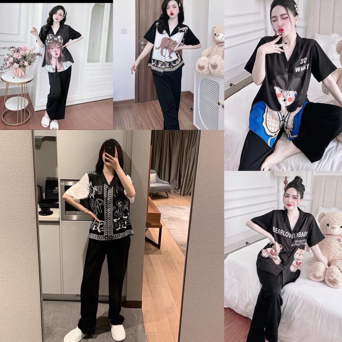 Đồ Bộ Bigsize  Tay Ngắn Quần Dài in 5D Vải Lụa Măng Gồ Tiểu 55-100kg Nữ Women Quần Ngủ - A.5602