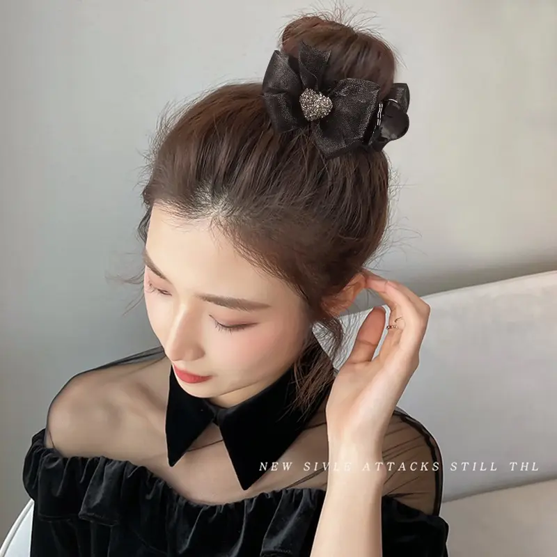 Kẹp Tóc Đuôi Ngựa Cao, Phong Cách Cổ Điển Thiết Kế Lưới Nơ Và Trái Tim, Kẹp Tóc Thanh Lịch, Dành Cho Nữ Women 2