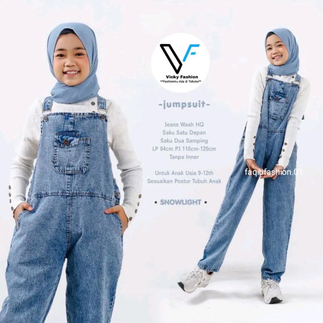 Overall Anak Jeans Perempuan Usia 8-12 Tahun Jumpsuit Celana Kodok Anak