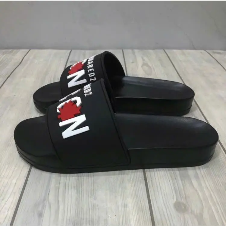 Dép DSQ ICON Lá Phong Nam Đế Đúc Nguyên Khối Slipper Đế Bằng HOT TREND 2025 - Da PU và Cao Su 2 Lớp Chắc Chắn - Nhung