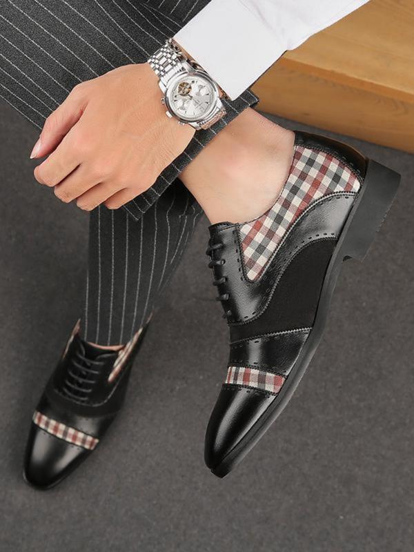 Men's Business Formal Lace Up Dress Shoes, Fashionable Patchwork Design Dress Shoes for Work Office, Male All-match Commuter Shoes for Daily Wear 7