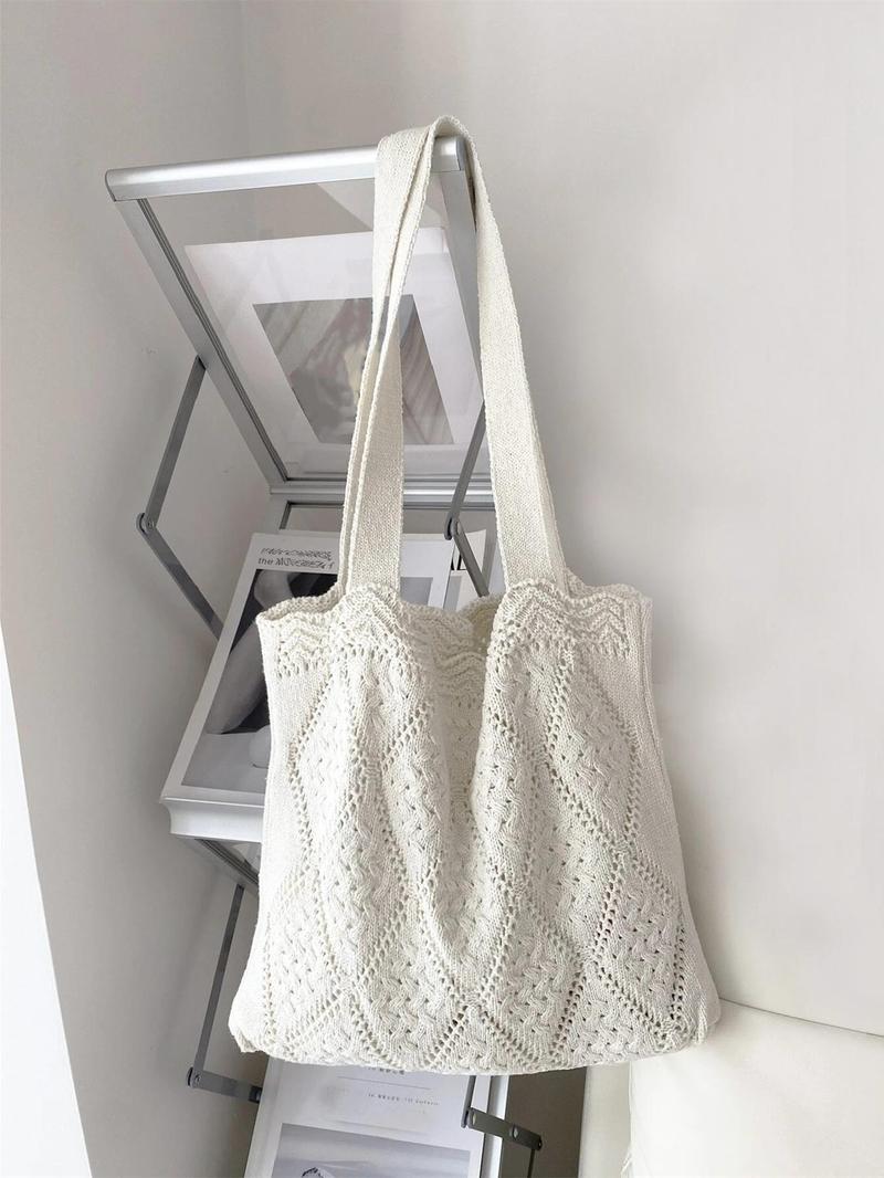 Product Introduction of Women's Elegant Crochet Design Tote Bag, Trendy Cute Large Capacity Slip on Shoulder Bag, All-match Tote Bag for Daily Use 0