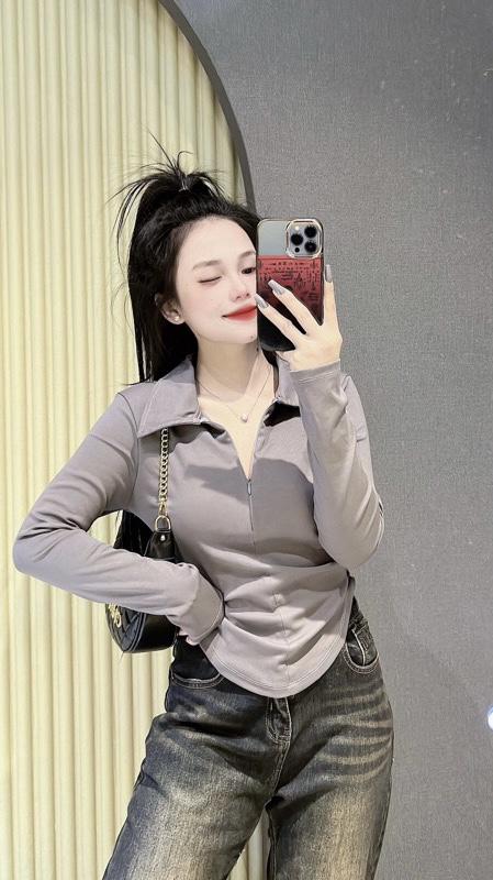 Product Introduction of Áo thun tay dài nữ cổ bẻ phối khoá kéo dáng ôm sát body (Tay dài khoá kéo) Top Women 6