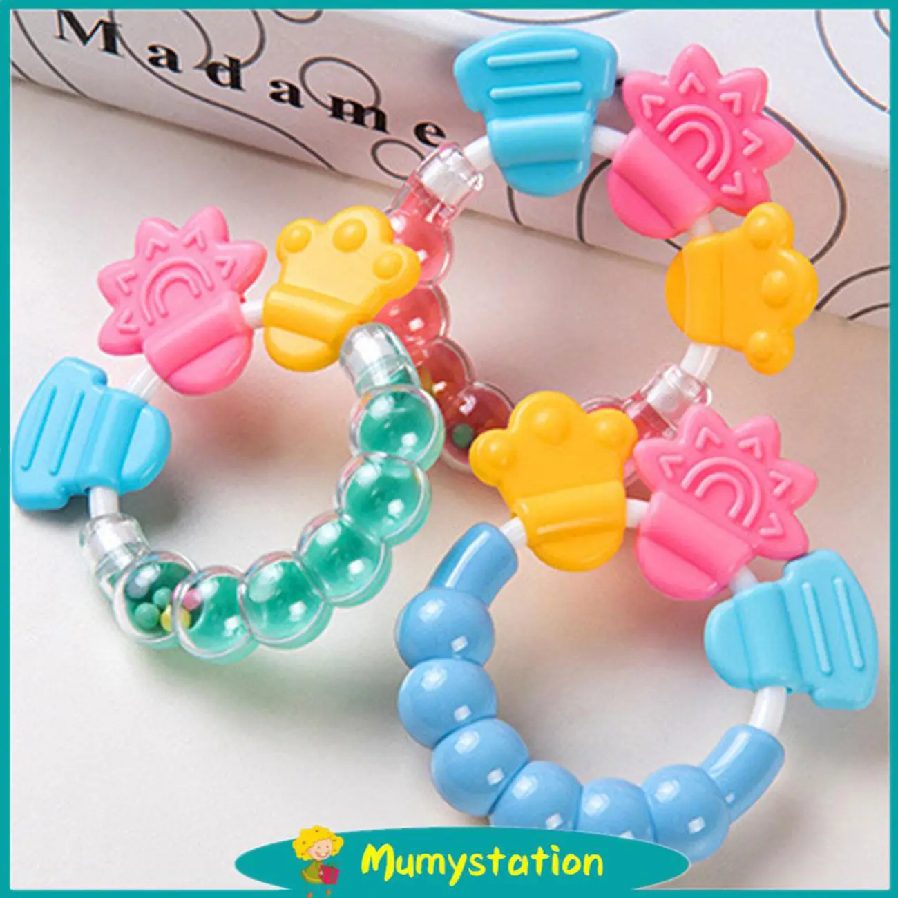 Mainan Rattle Genggam Bayi - Plastik Dengan Teether Gelatin Biru Empeng Biru Empeng