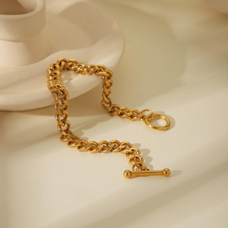 Product Introduction of Trending OT Buckle Stainless Steel round Grinding Cuban Bracelet Simple 18K Gold  Plated Titanium Steel Bracelets for women 8