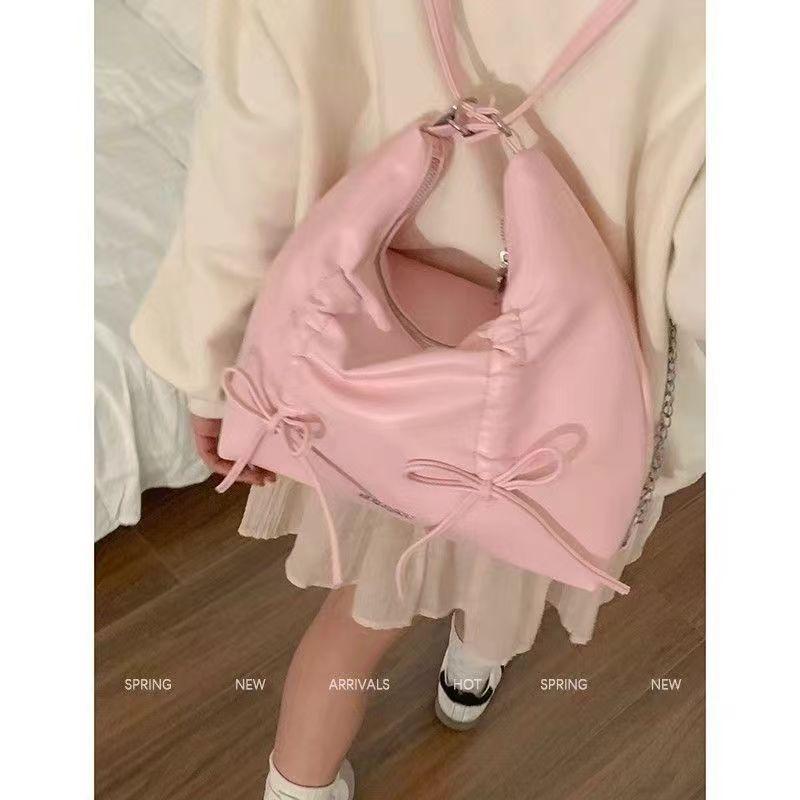 Product Introduction of Pleated Bowknot Backpack for Women 2024 New Trendy Fashion Sweet Tote Bag Casual Large Capacity Bag 1