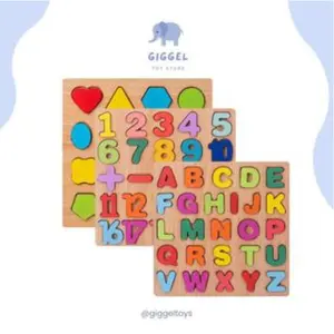 [ Giggel ] Mainan Anak Puzzle Chunky Alphabet Warna Warni Bongkar Pasang / 20x20cm Puzzle Timbul Bahan Kayu Games Toys