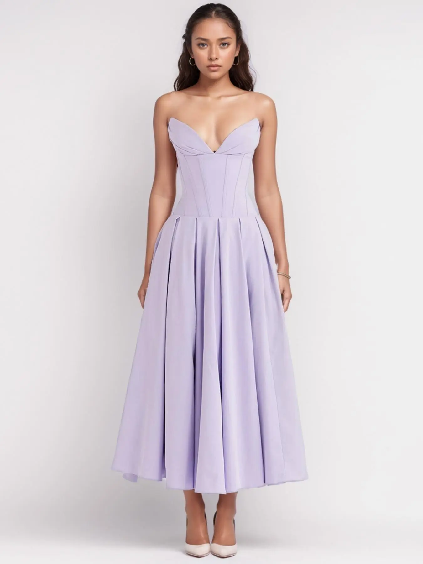 Women's Plain Pocket Corset Pleated Tube Dress, Elegant Backless Zipper Back A Line Dress for Party Dating Wear, Ladies Clothes for All Seasons