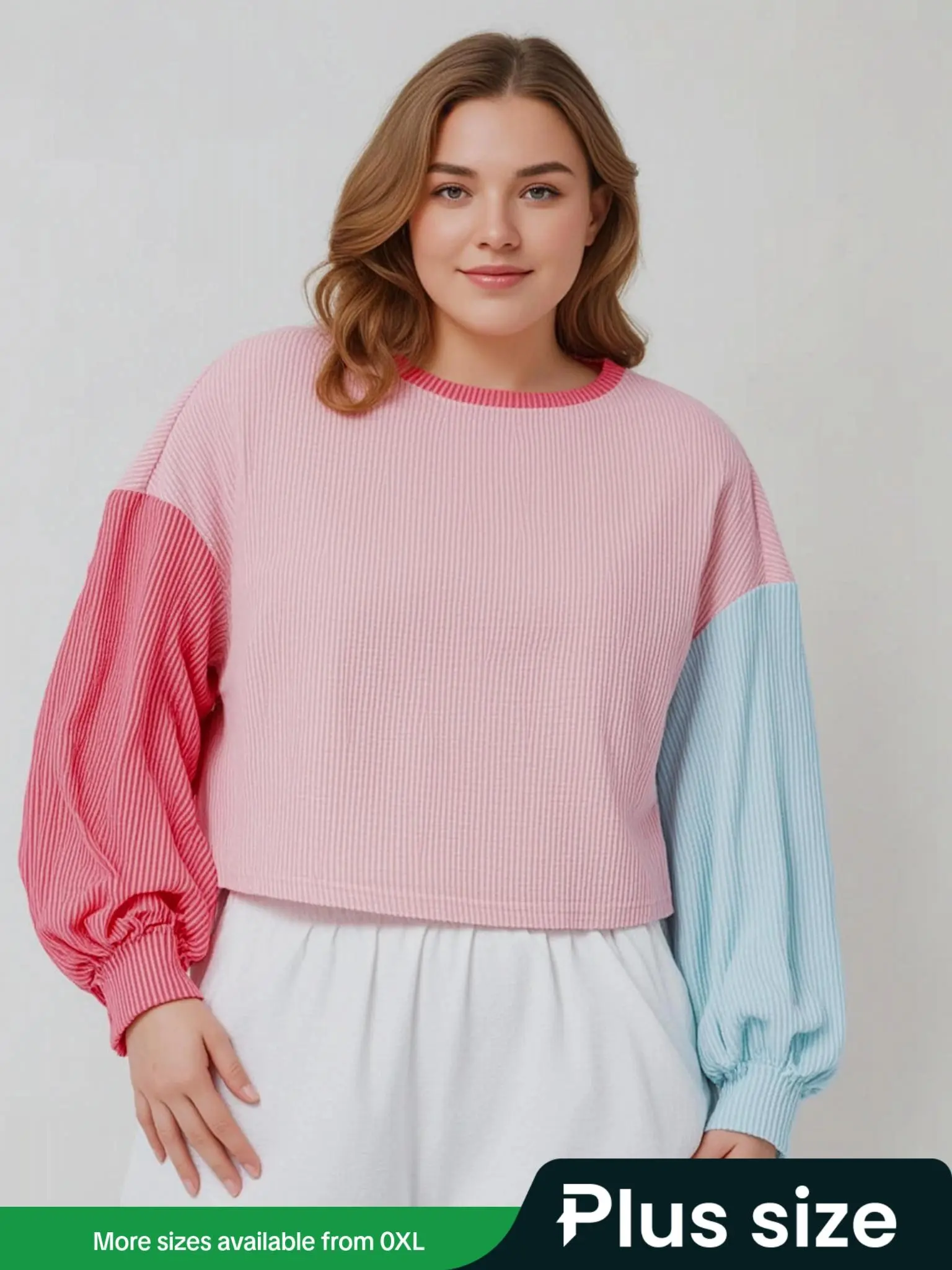 【Plus Size】 Colorblock Print Round Neck T-shirt, Casual Long Sleeve Crew Neck Tee for Spring & Fall, Women's Plus Clothing for Daily Wear