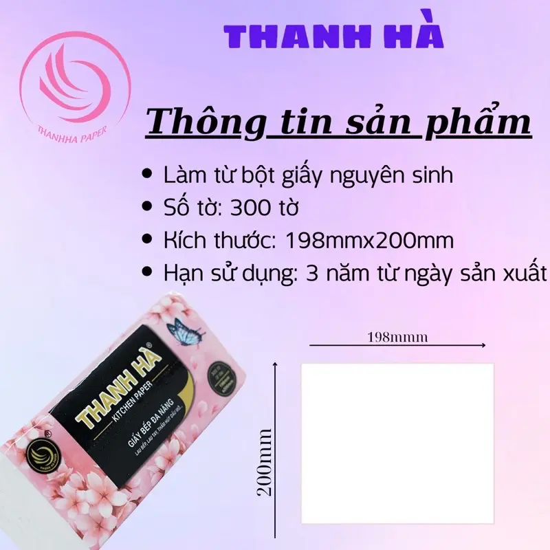 (Mua 2 Tặng 2) Giấy Lau Bếp Đa Năng Thanh Hà, gói 300 tờ 2 lớp.Dùng 1 Lần Chuyên Dụng Nhà Bếp, Giấy Lau Bếp 1