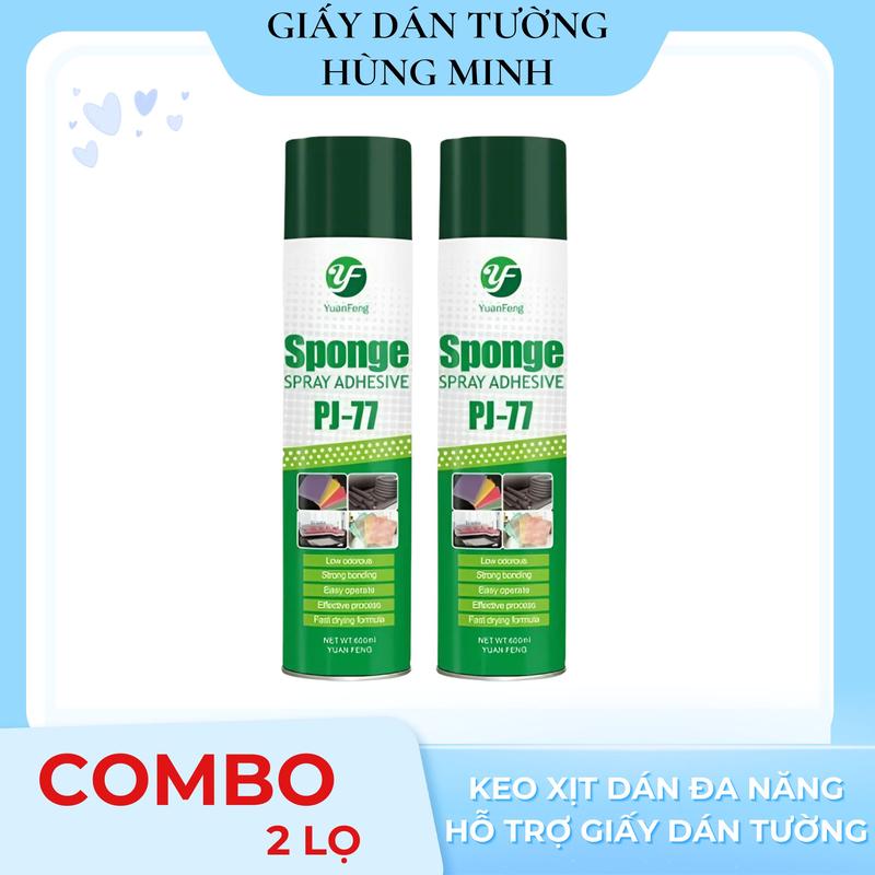 COMBO 2 LỌ Keo Xịt Dán Đa Năng Siêu Dính Sponge PJ-77 Hỗ Trợ Xốp Giấy Dán Tường Thi Công Dạng Phun Không Mùi Dung Tích 600Ml Tiện Lợi Dễ Sử Dụng