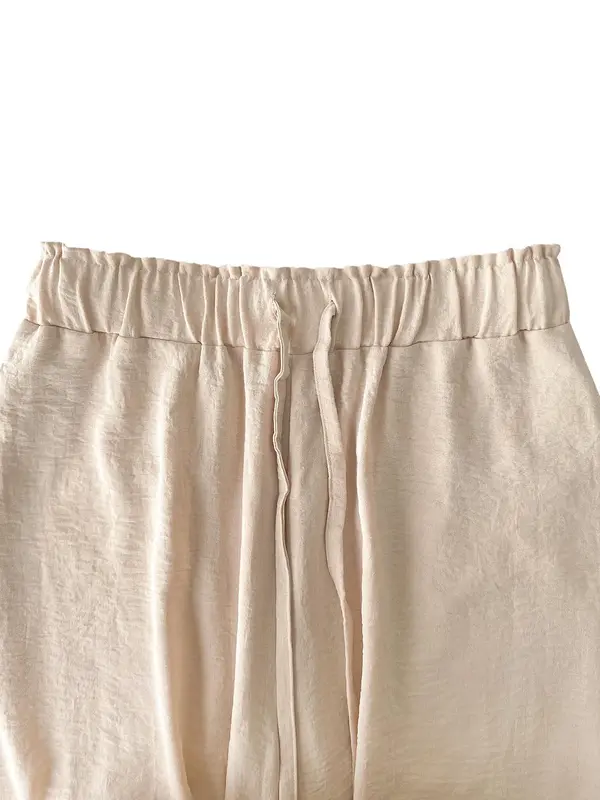Women's Solid Color Wide Leg Pants, Casual Comfy Trousers for Summer, Fashion Women's Bottoms for Beach Vacation 2