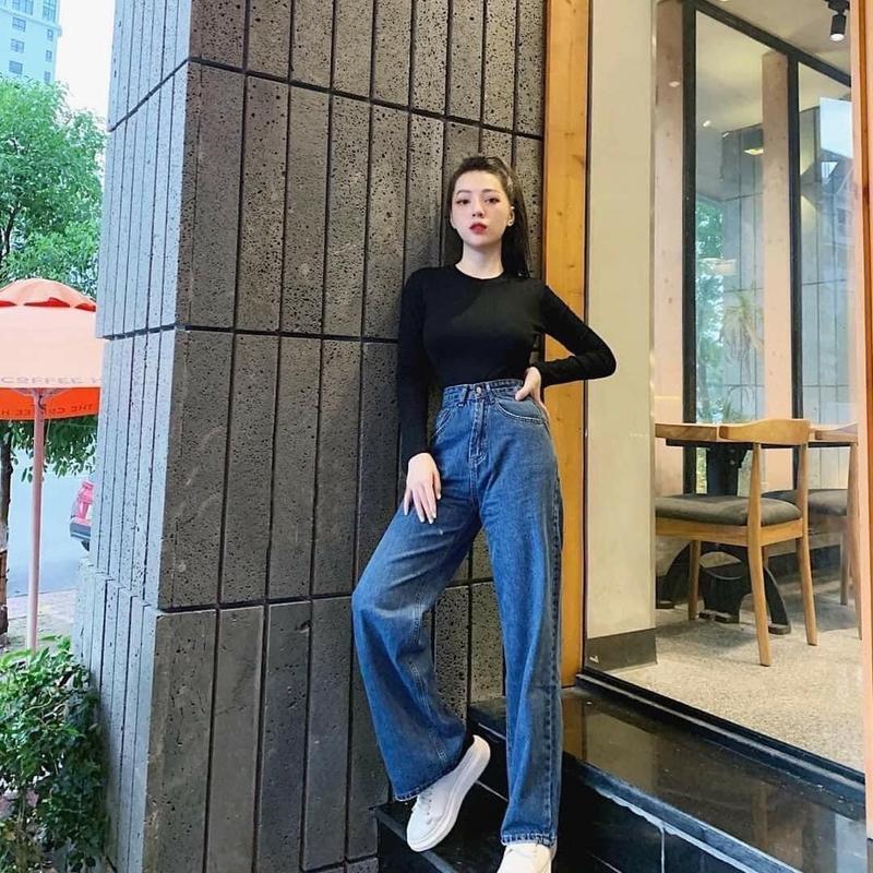 Quần jeans nữ ống rộng màu xanh basic tiqi.jean1988 Women Pants