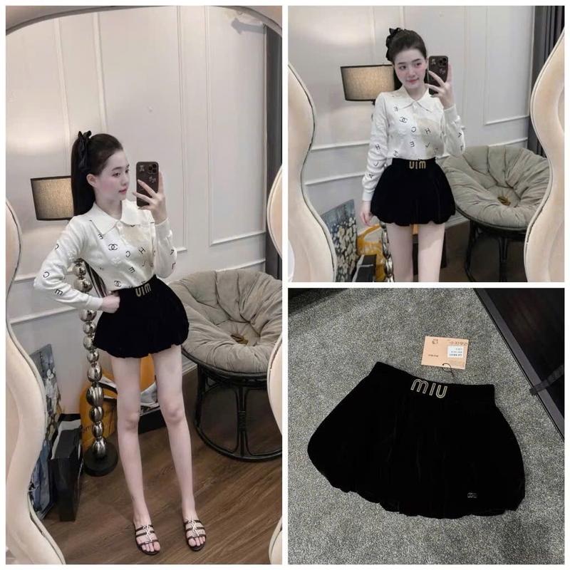 Chân váy nhung bí phồng phối cạp lưng thun chất nhung mềm đẹp dễ phối đồ có quần short lót bảo hộ - Nữ