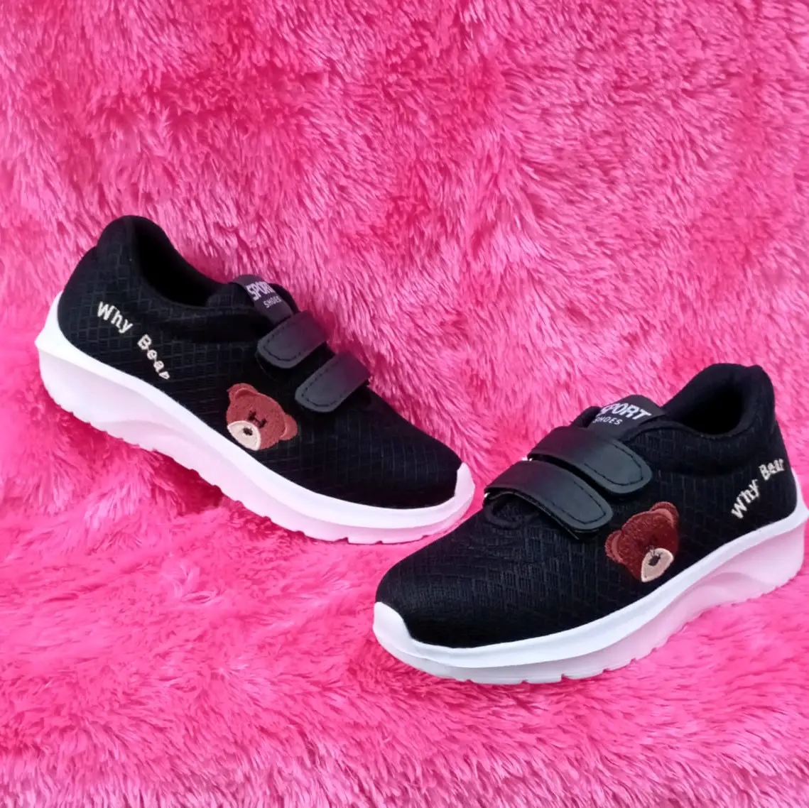 SEPATU ANAK SEKOLAH cowok cewek size 28-37 BORDIR TEDDY BEAR Karakter Kartun fashion