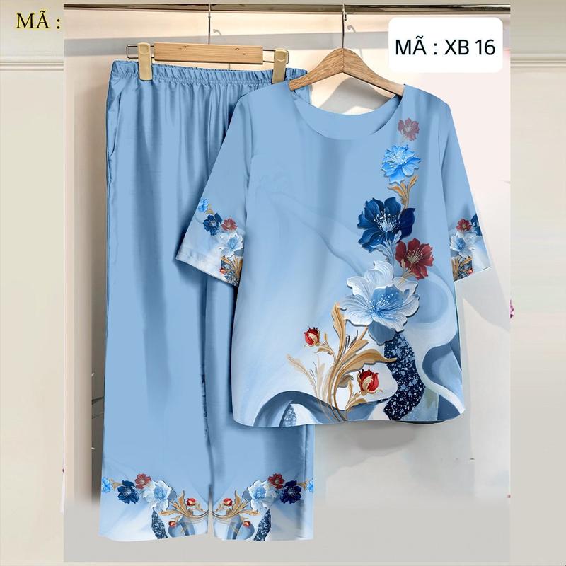 Đồ bộ in hoa trung tuổi nữ mặc nhà, nhiều màu, nhiều hoạ tiết nổi bật Women Quần Ngủ Áo Ngủ Pijama 6