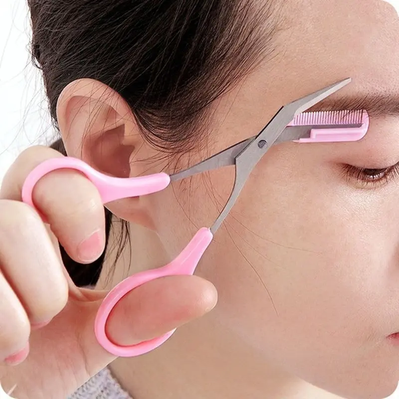 Stainless Steel Eyebrow Scissors with Comb - Mini Makeup Scissors for Safe and Easy Styling Storage Cosmetic Compact razors
