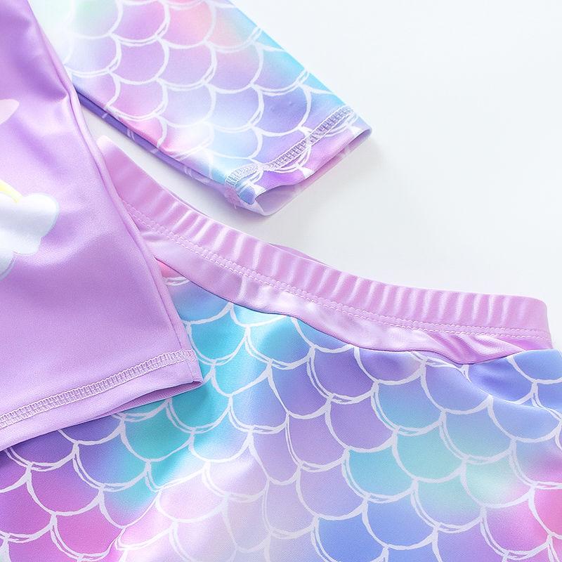 Children's Swimwear Girls New 2024 Cartoon Split Long-Sleeved Long Trousers Polyester Swimsuit Set 3