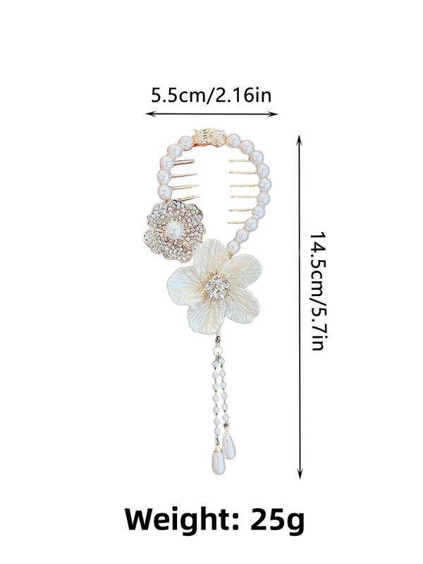 Women's Elegant Rhinestone & Faux Pearl Decor Hair Clip As Gift, Trendy Exquisite Flower & Tassel Design Hair Clip, Chic All-match Shiny Hair Accessories for Hairstyle Decor 1